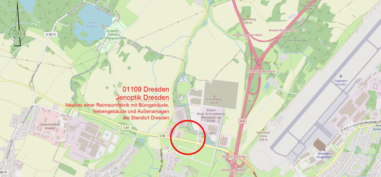 Lageplan vom Jenoptik-Standort in Dresden.