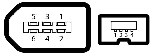 Pinbelegung des IEEE 1394a – Firewire® Stecker Pinbelegung des IEEE 1394a – Firewire® Stecker