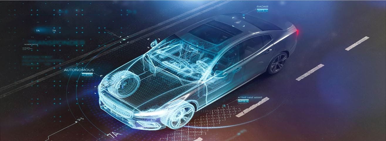 Modern car technology concept with wireframe intersection (3D illustration)